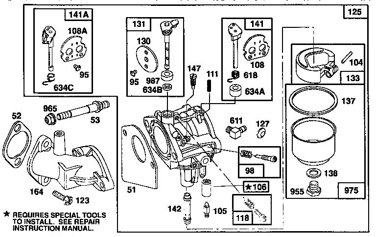 Carburetor Diagram and Parts List for 259700  Briggs and Stratton Engine